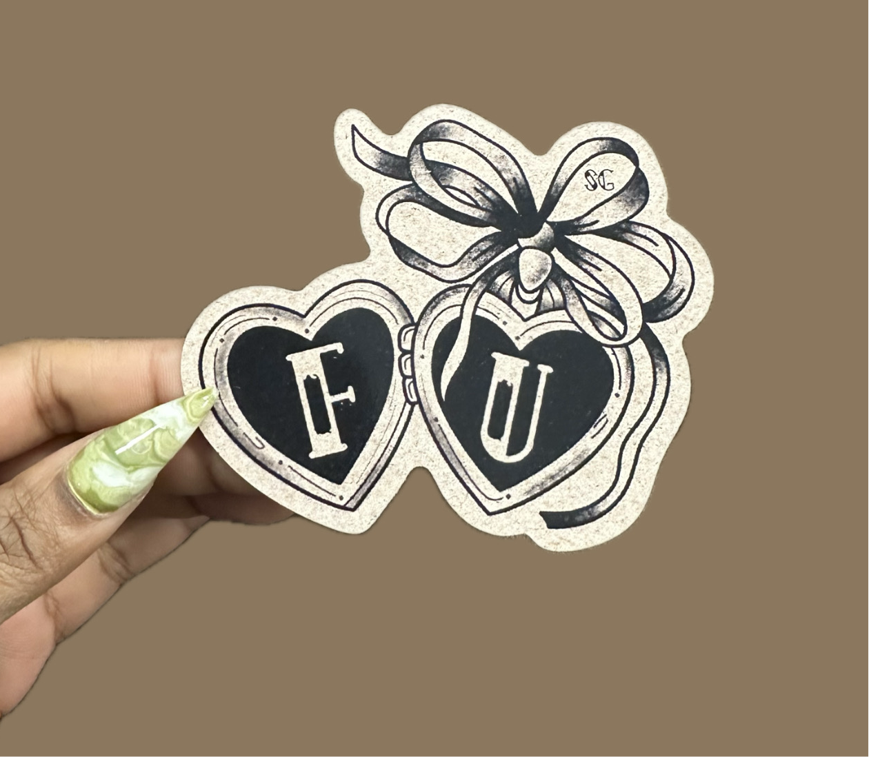 “FU” Locket Bow Sticker